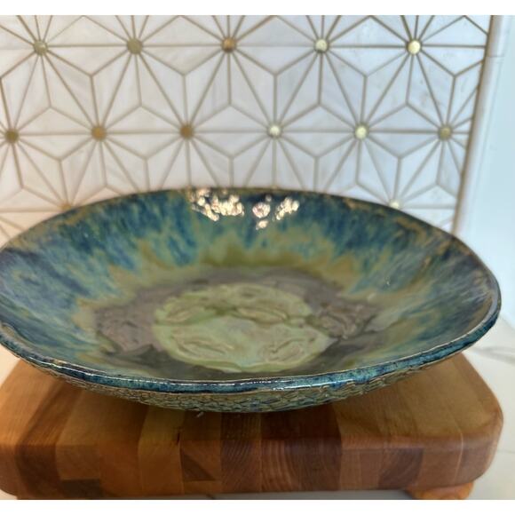 Handcrafted Glazed Ceramic Bowl | Leaf Motif | Reptile Textured Underside | 11" - Picture 5 of 5
